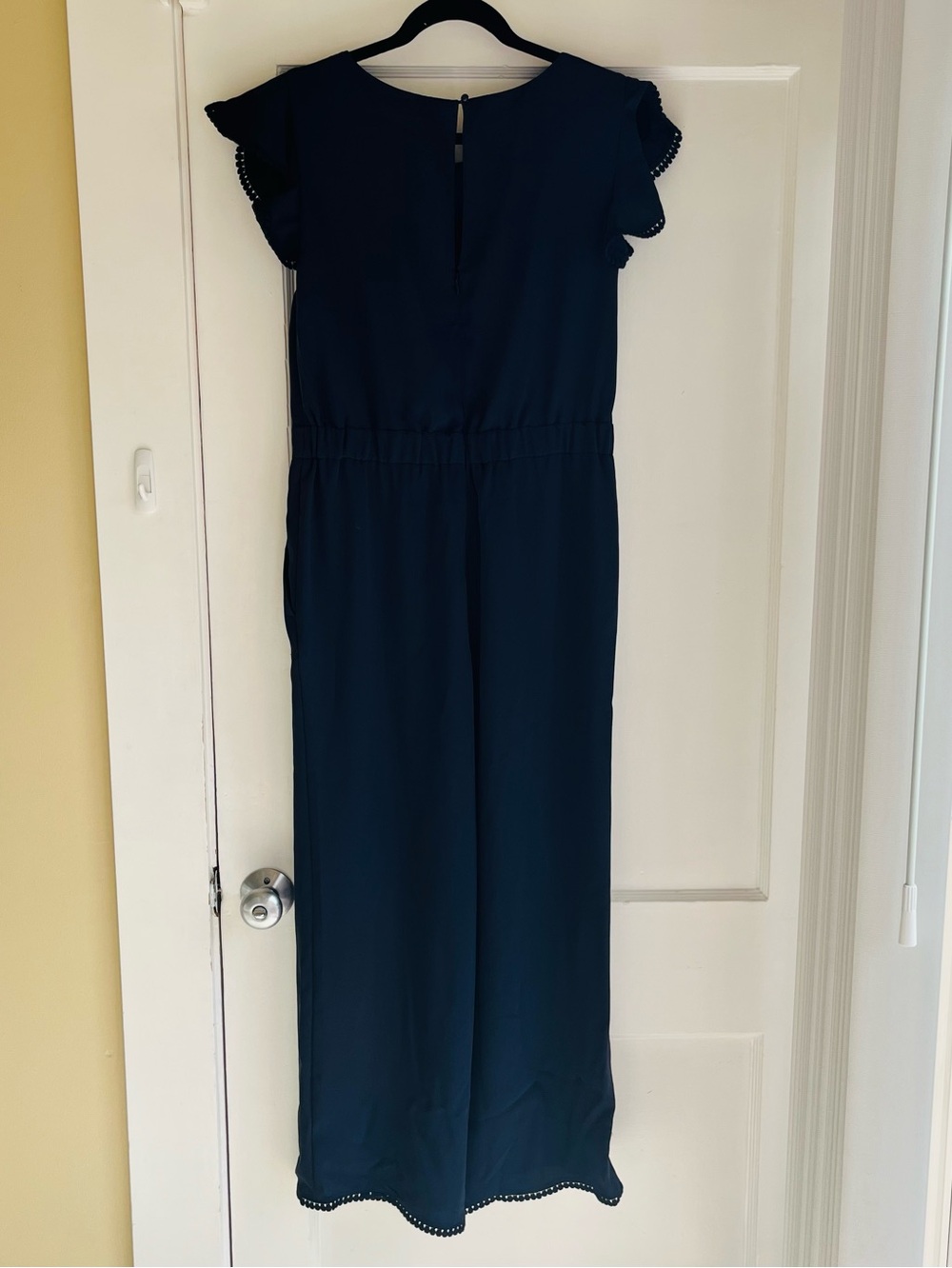 Ann Taylor Navy Blue Wide Leg Romper Jumpsuit Size 6 Flutter Sleeve Pockets - Picture 3 of 13